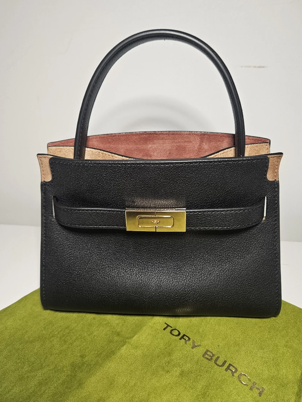 Tory Burch Lee Radziwill Black Leather Top-Handle Crossbody with Suede Interior